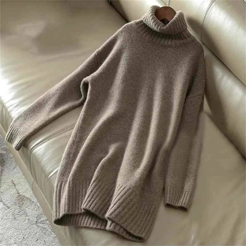 Cashmere Sweater Mulheres Turtleneck malha lã pulôver longo solto espesso quente moda casual mulheres 210914