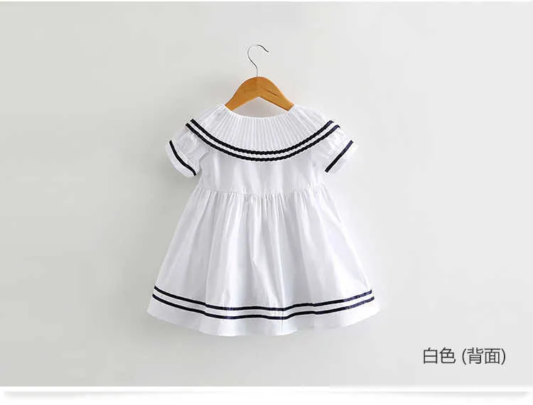  Summer 2 3 4 6 8 10 Years Children Cute Short Sleeve Botton Bow Sailor Collar Patchwork Little Kids Navy Blue Girls Dress (4)
