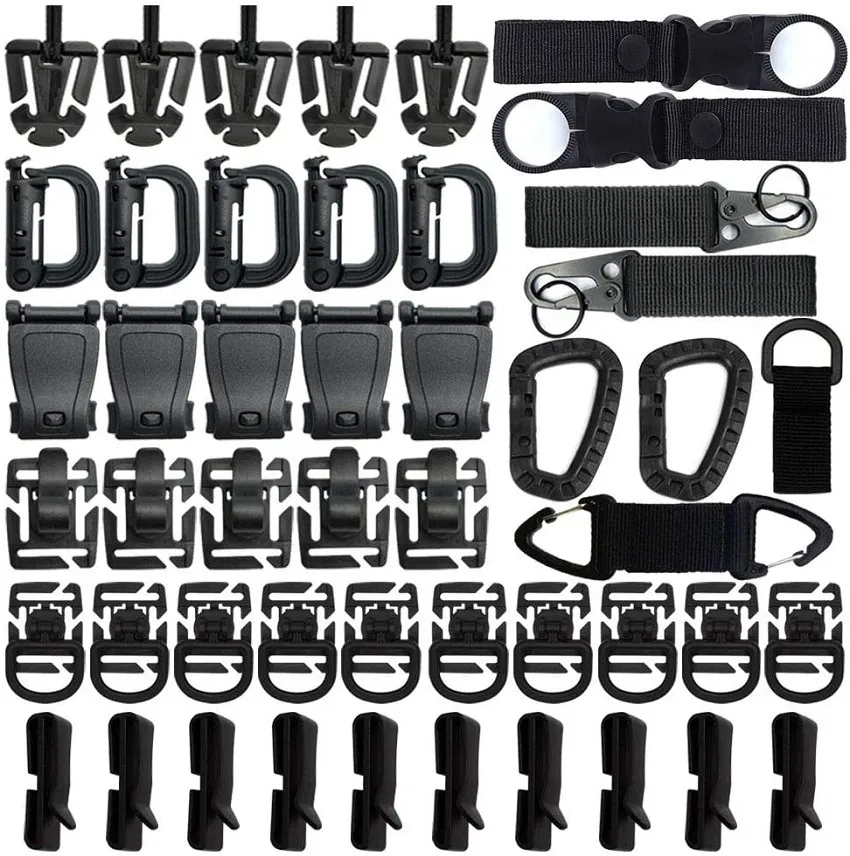 48pcs tático engrenagem de engrenagem cinta Molle Web Dominadores Kit de acessórios para backpack colete cinturão de hidratação ao ar livre