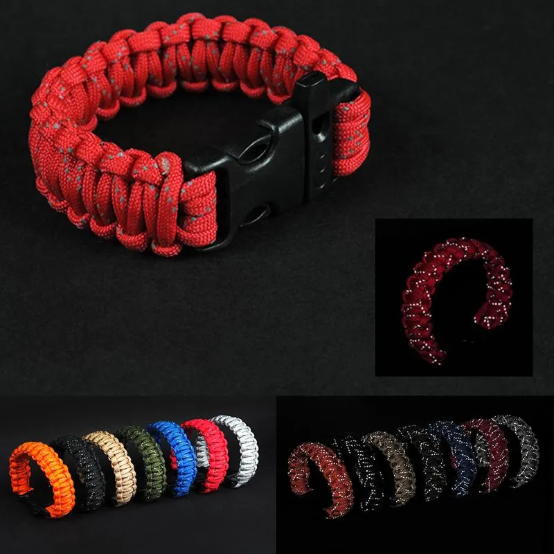 Camping Hiking Emergency ParaCord For Men Women Survival Parachute Rope Buckle Kit Reflective Wristbands Bangle224A