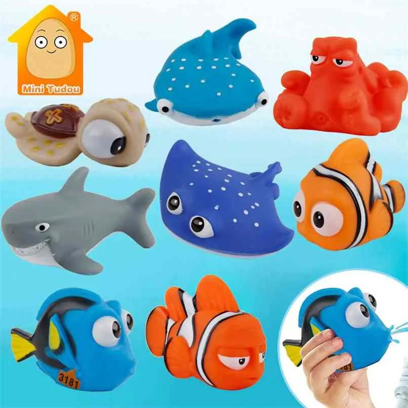 Baby Bath Toys Finding Fish Kids Float Spray Water Squeeze Aqua Soft Rubber Bathroom Play Animals Bath Figure Toy For Children 210923