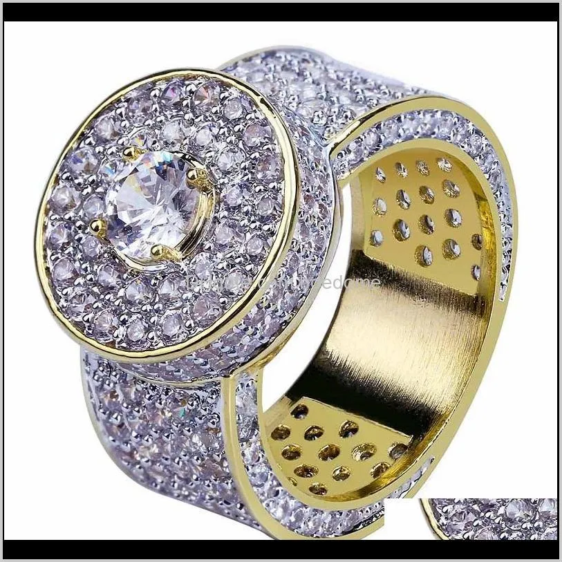 mens hip hop gold rings jewelry new fashion iced out rings crystal gemstone simulation diamond rings for men