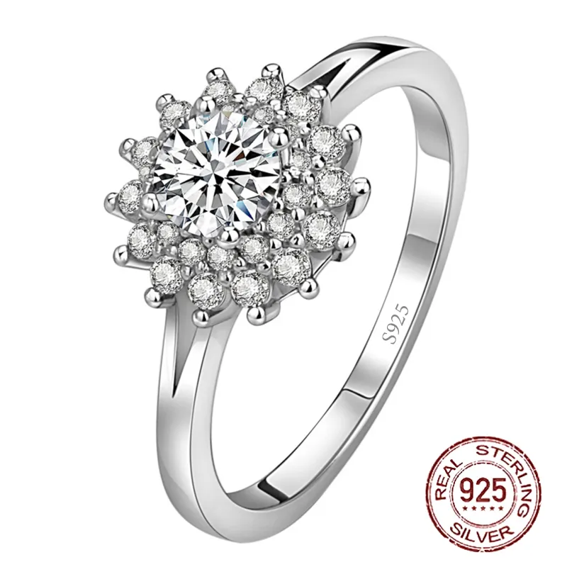 Boho kvinnlig liten full diamant kristall zircon sten ring ljus solid silver 925 förlovning smycken för kvinnor J-505