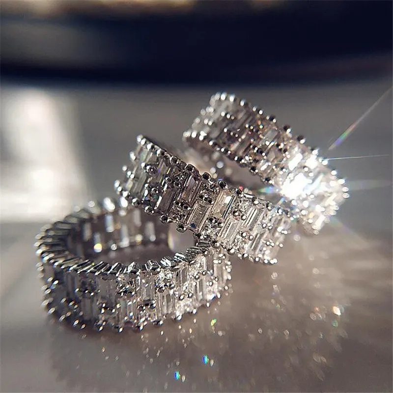 Choucong 2021 Bijoux de luxe Anneaux de mariage Sparkling T Princesse Coupe Topaze blanche Couleur Ful Eternity CZ Diamant Pierres précieuses Femmes Fiançailles Bague de mariée Cadeau