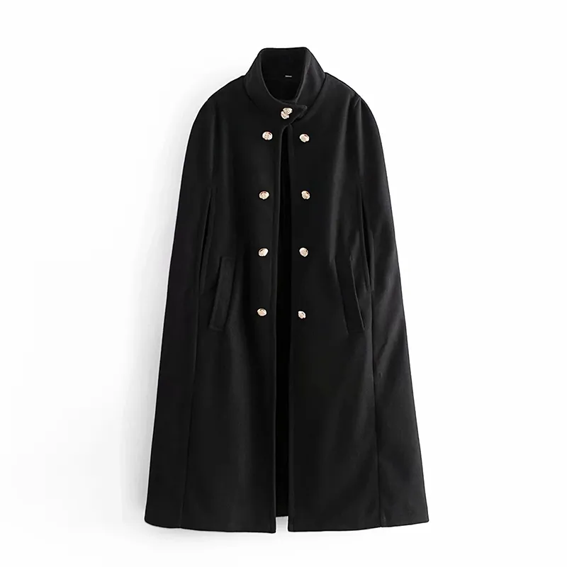 Mode féminine Double boutonnage lâche Cape manteau sauvage col montant long châle décontracté style d'hiver 210521