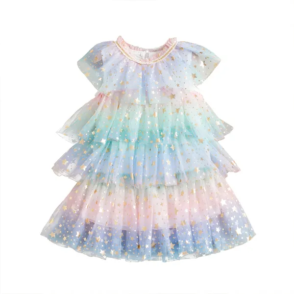 Nouvelle princesse filles tulle robe arc-en-ciel enfants princesse fête de mariage pageant vêtements enfants robe d'été avec paillettes 3-7 ans Q0716