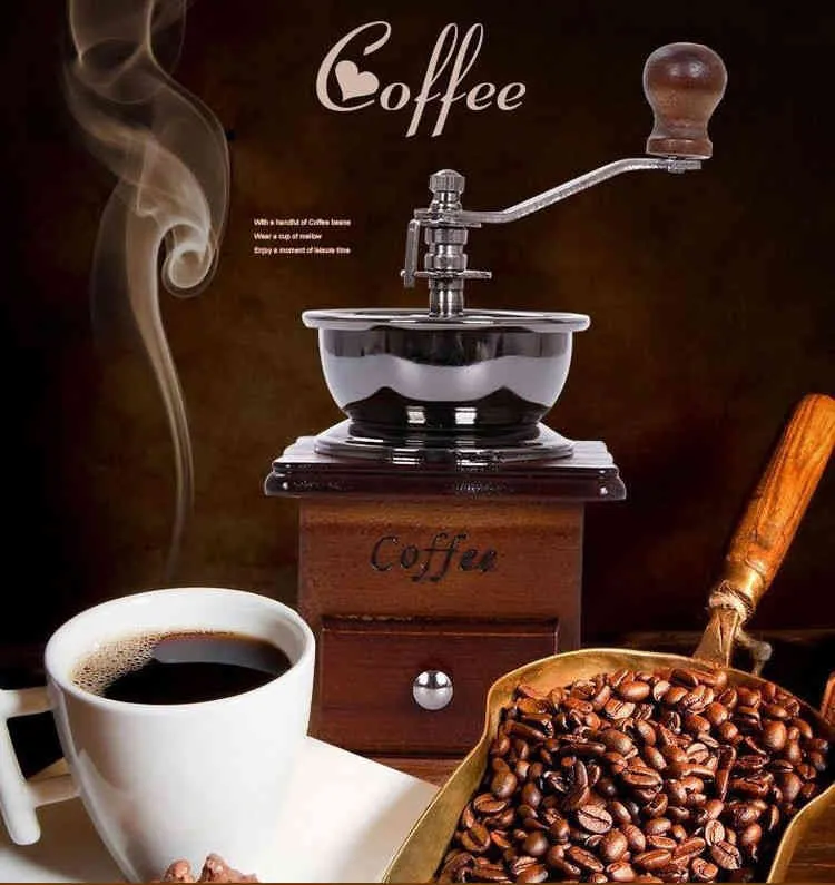 Wooden Manual Coffee Grinder - Ceramic Core Hand Mill for Retro Kitchen ...