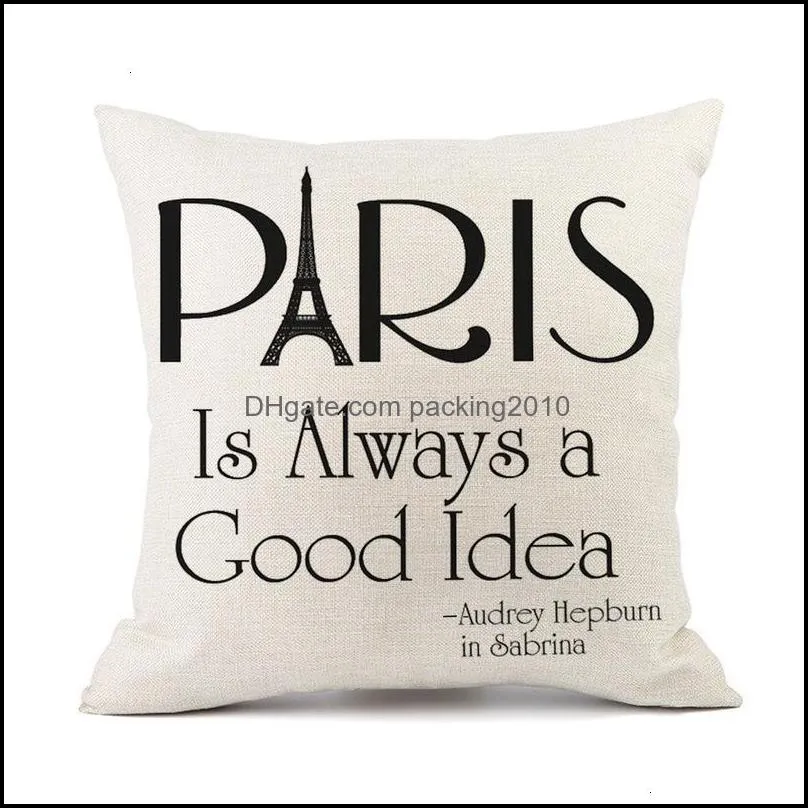 Black Paris and White Digital Printed Cotton Linen Pillow Case