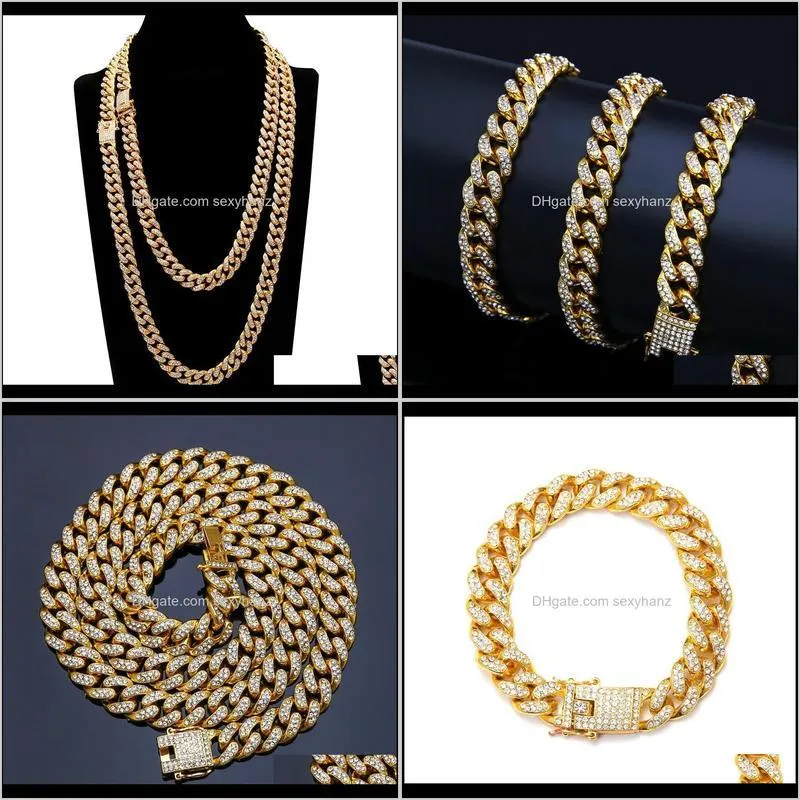 men hip hop iced out bling full pave rhinstones chain necklace fashion cz  cuban chains necklaces hiphop for unisex jewelry