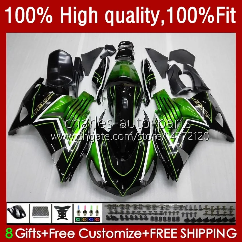 Впрыска для Кавасаки зеленый черный ZX 14R ZZR 1400 ZX-14R 2012 2013 2014 2015 2016 2017 53HC.9 ZZR1400 ZX14R 12 13 14 15 16 17 OEM обтекатель