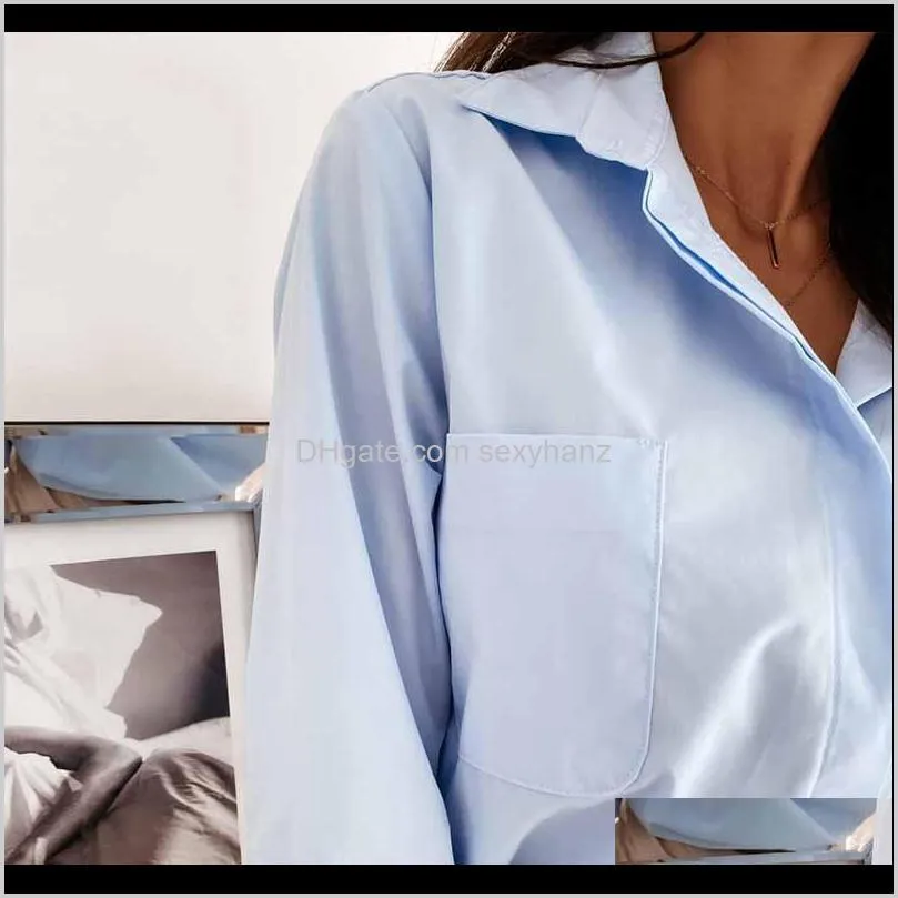 women spring long sleeve office shirt autumn casual turn down collar blouses tops lady fashion blue white work formal shirts1