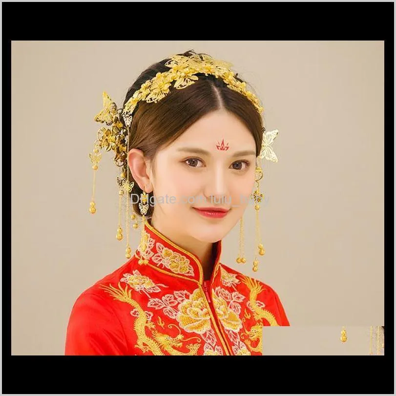 Tiaras smycken droppleverans 2021 brud kostym huvudbonad klassiska kinesiska tillbehör bröllop hårnål bmiiw