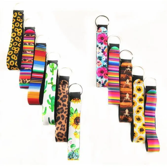 Hot Neoprene Wristlet Keychains Lanyard Serape Prints Strap Band Split Ring Key Chain Holder Key Hand Wrist Lanyard Keychain For Girls/Women