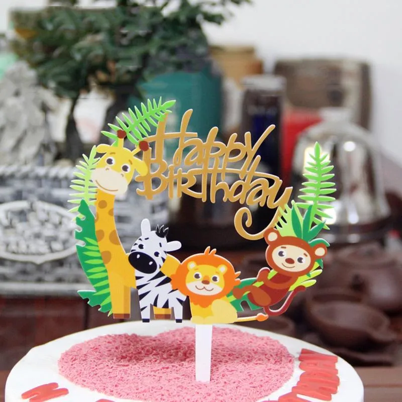 Andere feestelijke feestartikelen Happy Birthday Cake Topper Jungle Safari Dieren Decor Giraffe Lion Kids Boys Girls