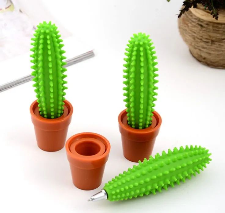 cute green cactus ballpoint pens 0.5mm kawaii blue ink signature ball point pen kids gift school office supplies korean stationery