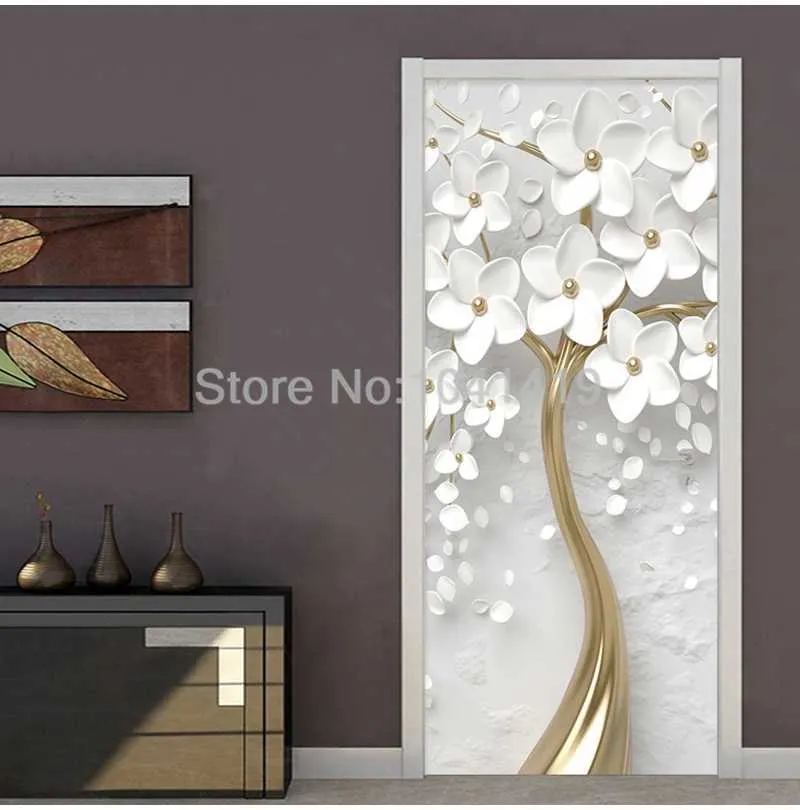 PVC zelfklevende Deur Sticker Vintage Creatieve Boekenplank Behang Muurschildering Voor Woonkamer Deur Home Decor Sticker behang