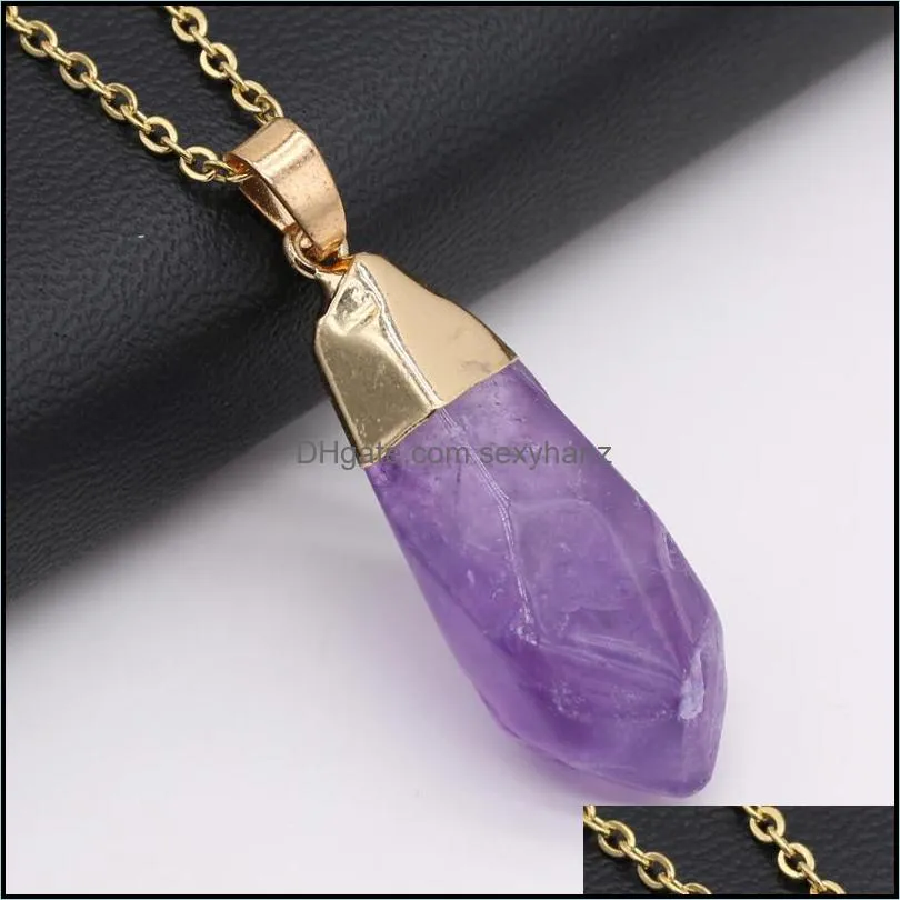 Hängsmycken hänge halsband natursten amethyster halsband kristall brasiliil druzy irregar lavendel kvarts chakra reiki malm smycken drop del del