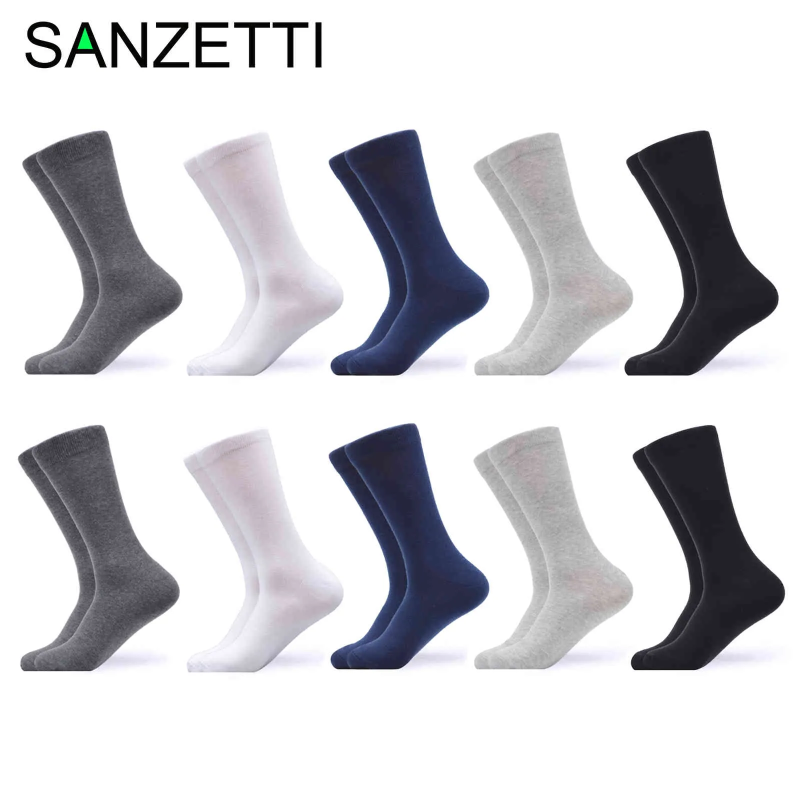 SANZETTI Brand Men's Casual Combed Classic Business Solid Socks Party Wedding Gift Comfortable Dress Black Long Sock