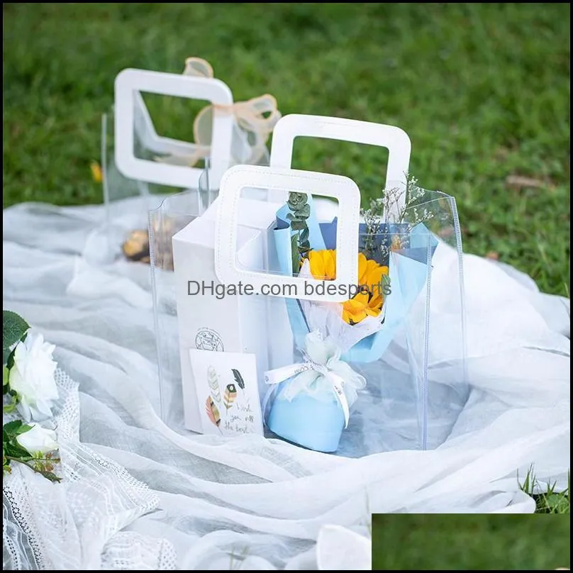 Gift Wrap Transparent Handbags PVC Bag With Handles Ins Wedding Candy Festival Party Favor Treat Packaging Flower Box