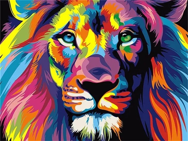 カラフルなライオングラフィティキャンバス絵画抽象的な動物の壁アート