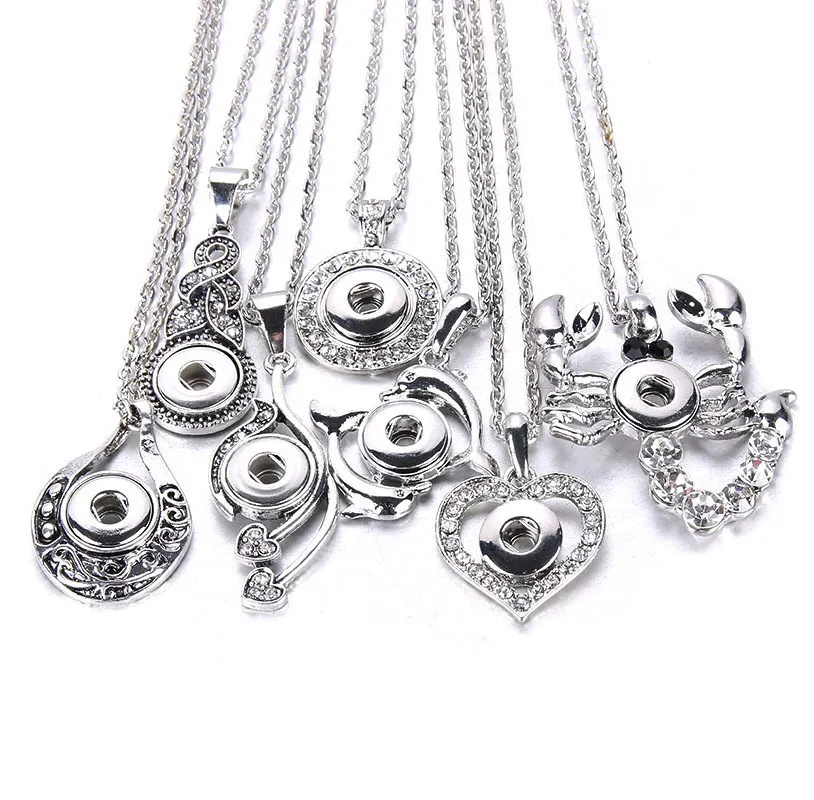 Button Rhinestone Crystal Metal s Pendant Necklace for Women Fit DIY 12mm Snap Buttons Jewelry