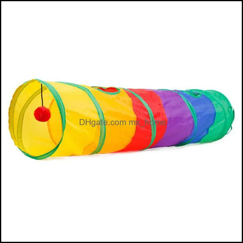 Pet Tunnel Funny Play Cave Cat Rainbow Brown Foldable 2 Holes Kitten Toys Wholesale Rabbit Game A0615