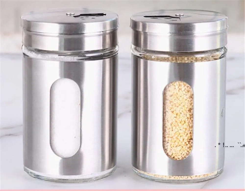 NEWHERB Spice Tools 80ml Shakers Jars Storage Jar Salt Pepper Shaker Rostfritt Stål Metall med fönster Köksverktyg EWB6682