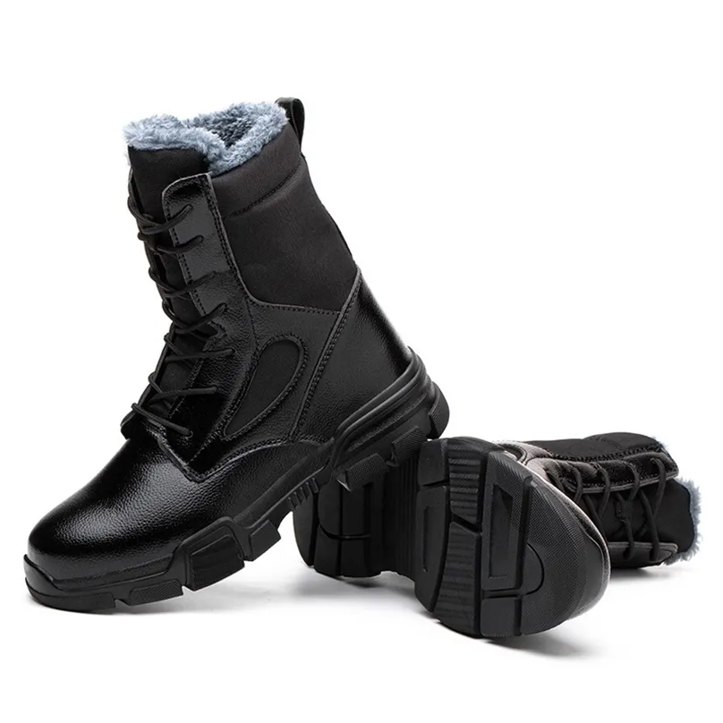 Plus Velvet High-top Bottes pour hommes Chaussures de sécurité antidérapantes et résistantes à l'usure Embout en acier Travail anti-écrasement et anti-crevaison 211217