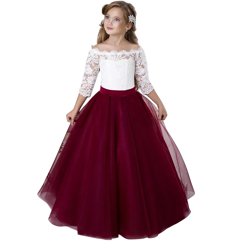 Nya blommaklänningar Blush Junior Lace Baby Girl Tulle Wedding Dress Tutu Kids Girls Pageant Gowns 403