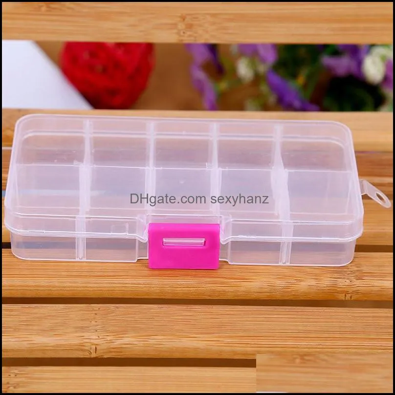 Jewelry Pouches, Bags 5 Colored Box Display Adjustable 10 Cells Compartment Plastic Storage Tool Container Beads Case DIY