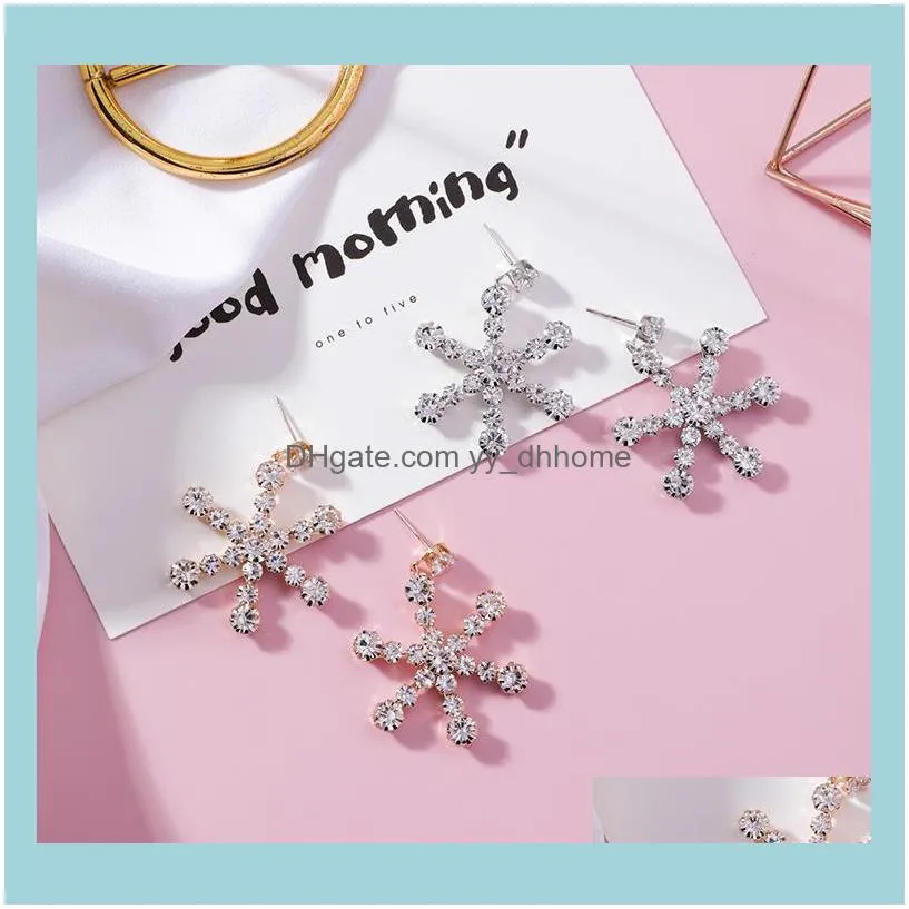 Stud 2021 Fashion Simple Metal Full Zircon Snowflake Earrings Sweet Long Earring Ear Jewelry For Women Wedding Bridal