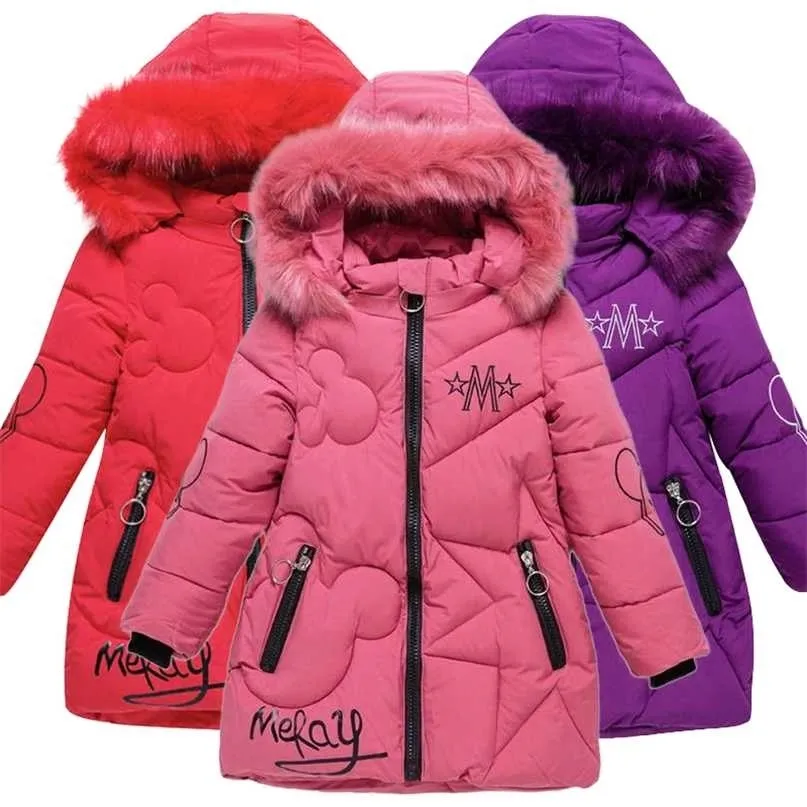 Neonata Abbigliamento 3-12 anni Inverno Giacca imbottita invernale Moda calda Bambini con cappuccio per bambini Girls Faux Fur 211025