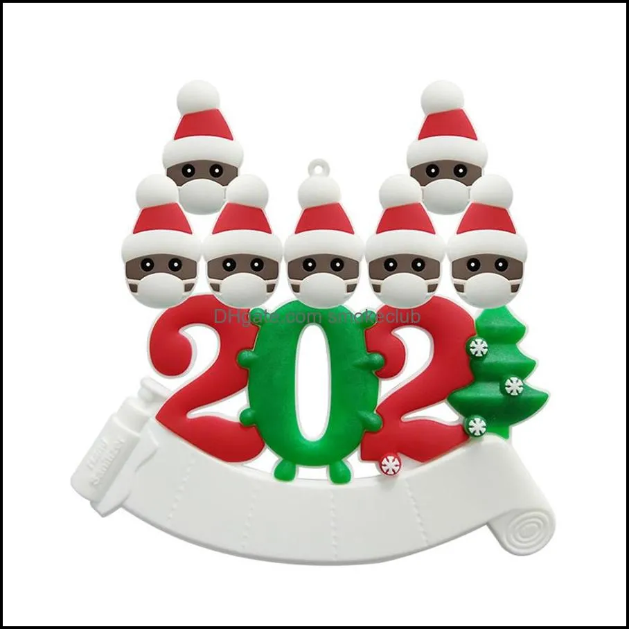 HOT Christmas Ornament Resin DIY Greeting With Mask Xmas Tree Hanging Pendant Social Distancing Family Of 1-7 Christmas Pendant DDA641
