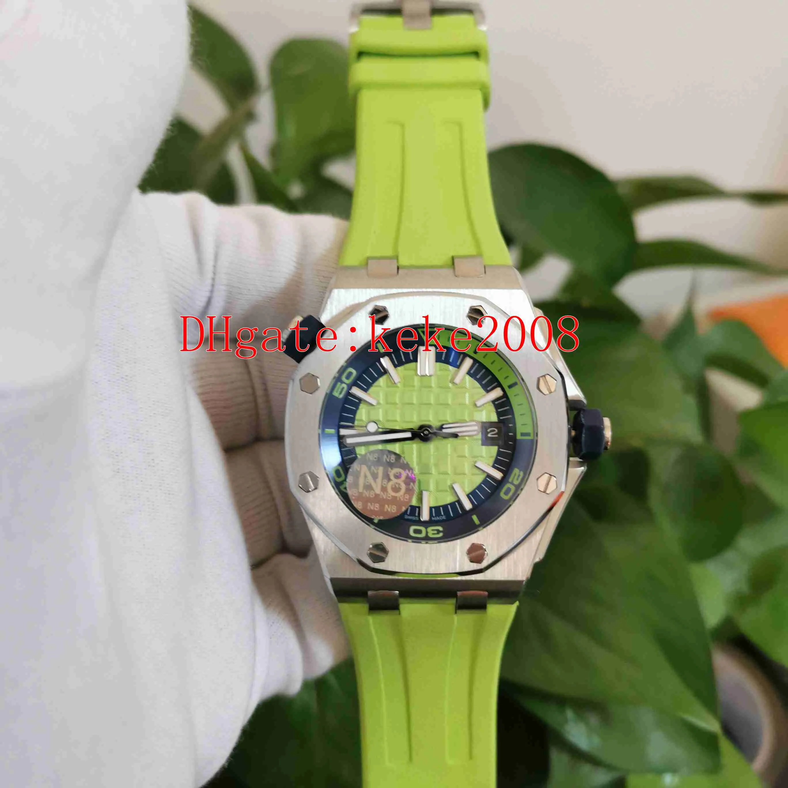 N8 Maker Top Quality Klockor Män Armbandsur Green Dial 42mm 15710 15703 15710st.OO.A002CA.01 Naturgummi remsafir mekaniska automatiska männen