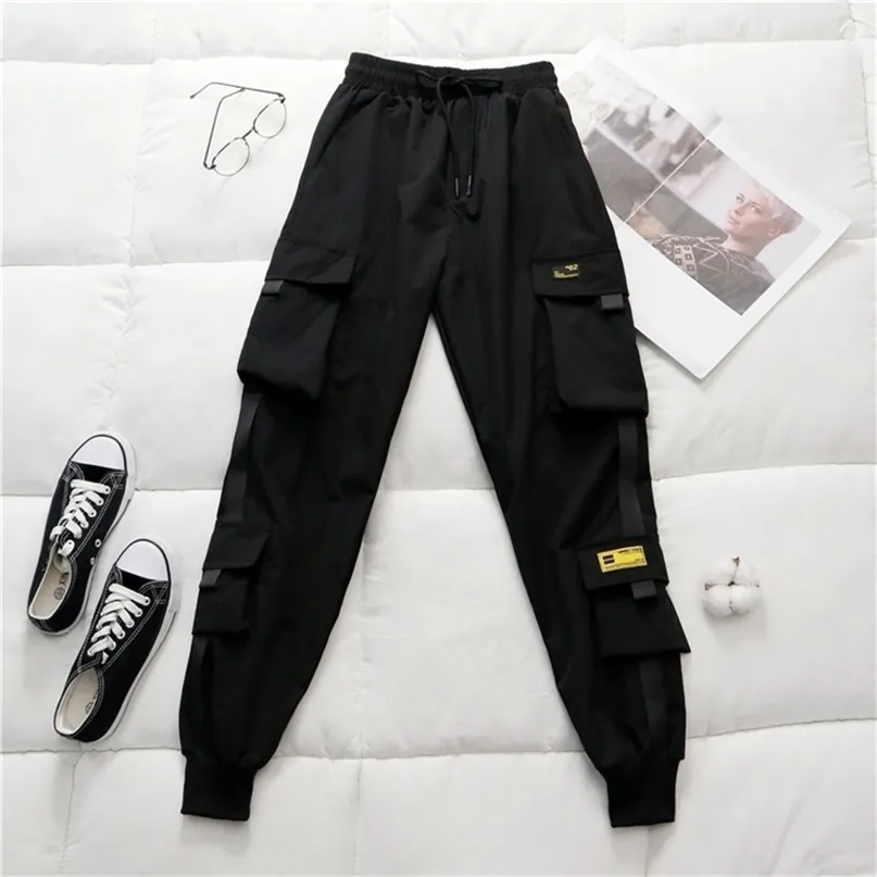 Spring Women's High Waist Cargo Pants Winter FUR Sports Loose Harajuku BF Velvet Elastics Trousers 211115