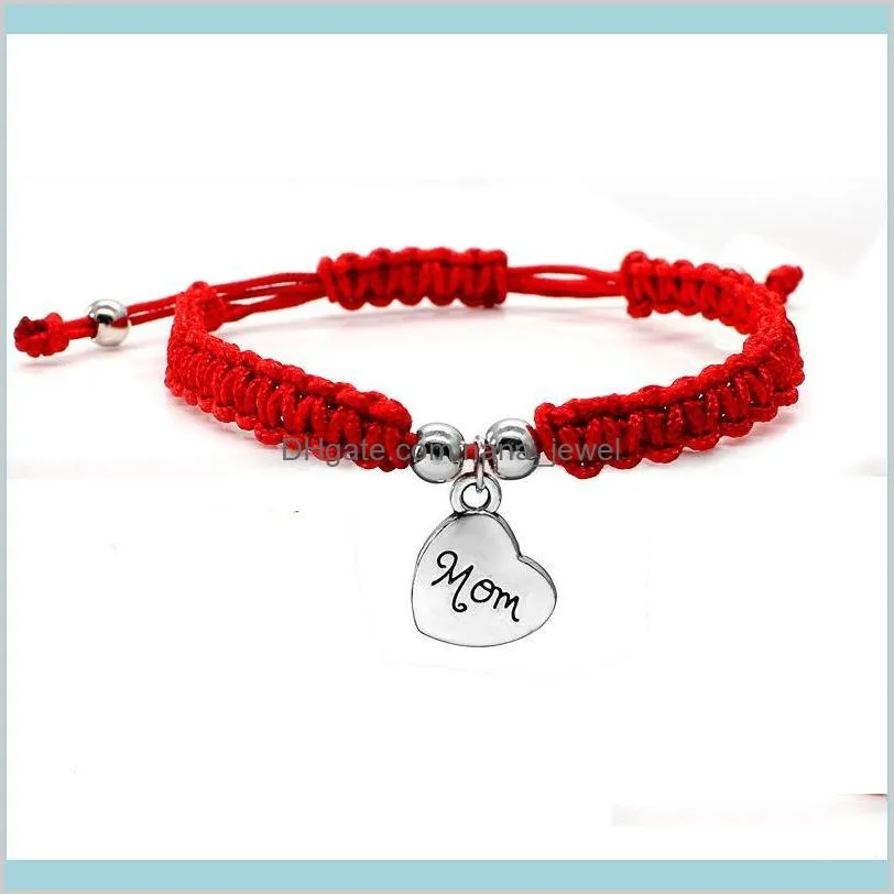 Łańcuch link całkiem szczęśliwa bransoletka I Love You Mom Czerwony nici Piękna biżuteria bransoletki na mamę Mothers Day Prezent Rodzina Błogosław Chic Char