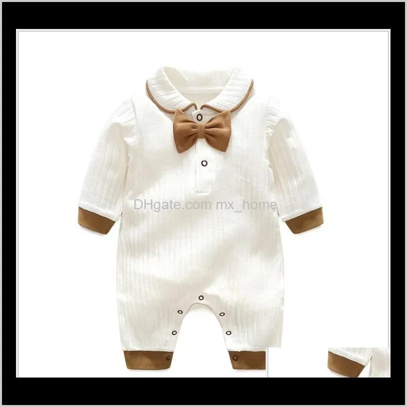 2021 new baby boys gentleman rompers spring autumn infant long sleeve jumpsuits with bowtie toddler cotton onesies kids one-piece