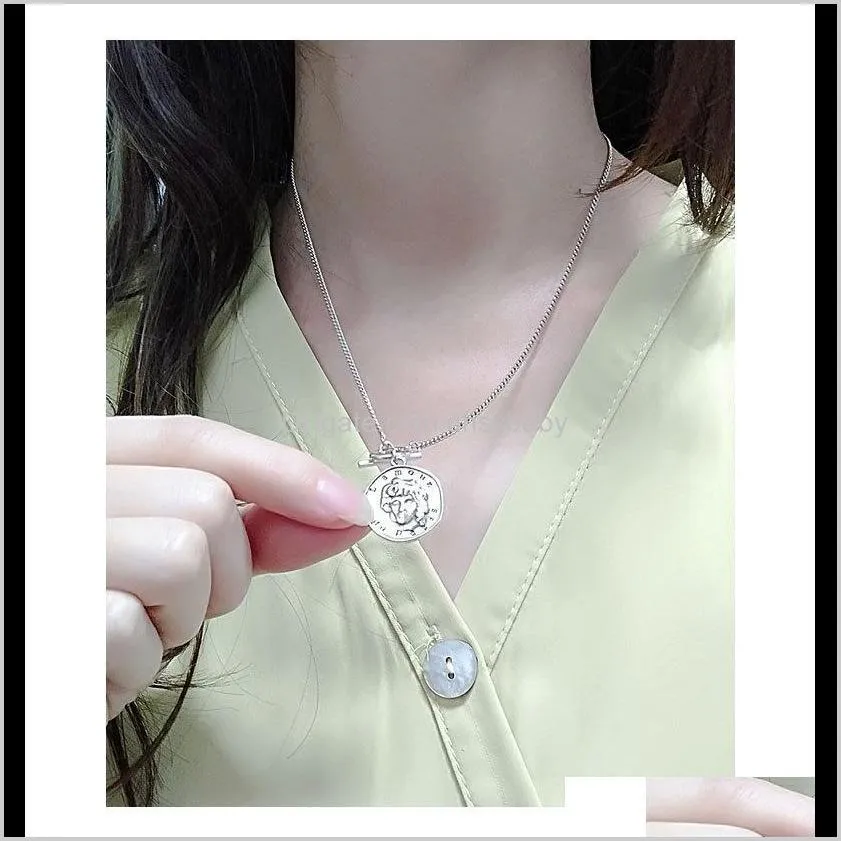 s925 sterling silver customized meteor coin necklace women`s taiyin retro round brand cool wind niche cross border popular necklace