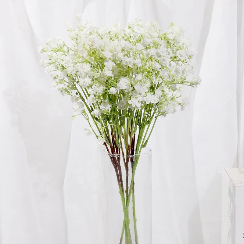 Látex bebé aliento flores artificiales rama largo boda casero decoración blanco silicona gypsophila falso flores arreglo de fiesta