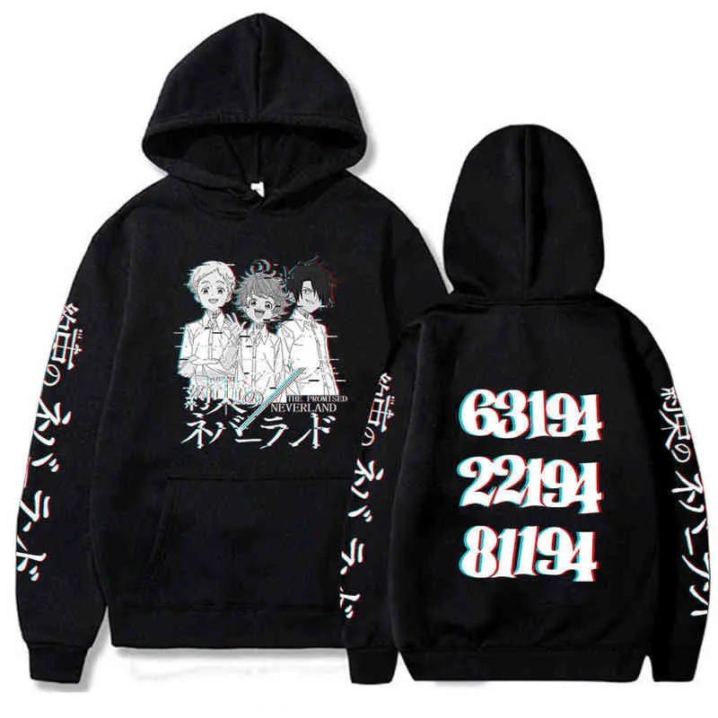 The Promise Neverland Hoodies Mannen Dames Lange Mouw Sweatshirt Emma Norman Ray Tops Kleding H1206