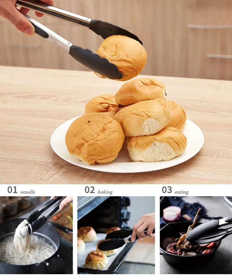 Wholesale Silicone Headed Tong with Grey Handles Cooking Food Tongs Set  Non-stick BBQ Tongs Bread Salad From m.