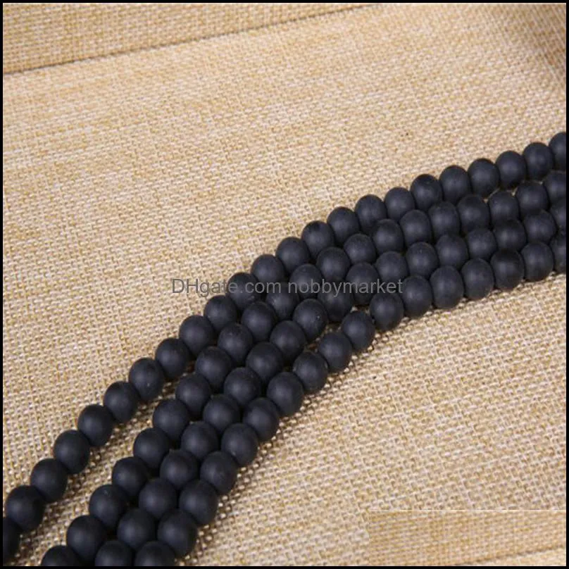 Dull Polish Matte Black Onyx Agates Beads Round Natural Stone Beads 15