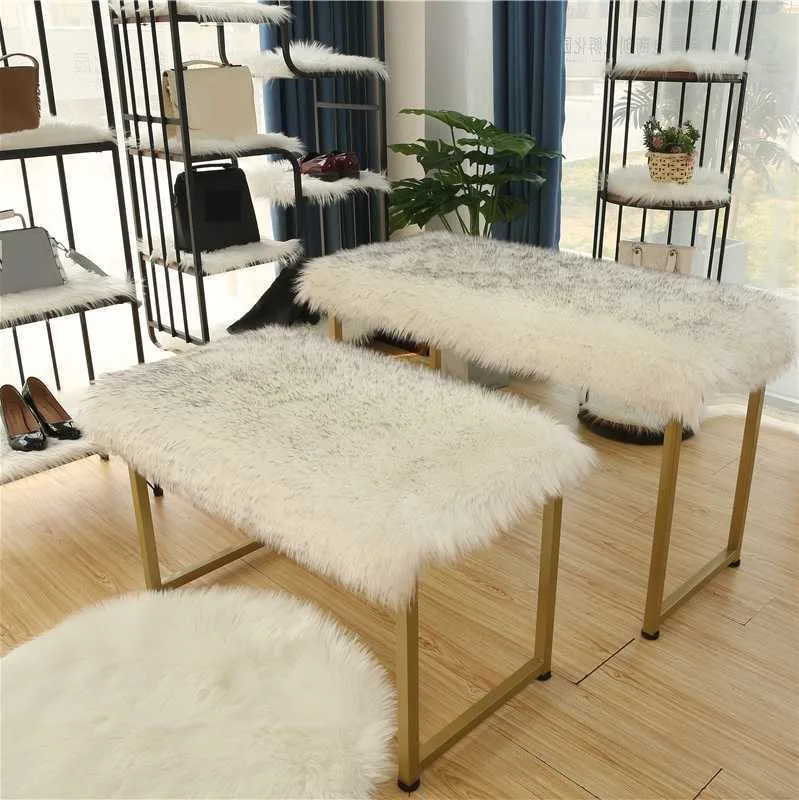 Tapis en peluche Affichage Comptoir Étagère Tapis Plancher Coiffeuse Boutique Décoration Intérieur Chambre Salon Fourrure Tapis Porte Ronde Y0803