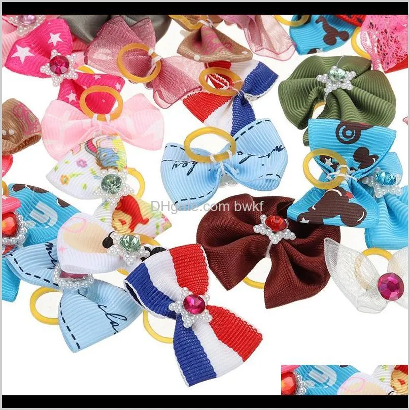 100pcs dog hair bows dog topknot multicoloured bows pet puppy hair bows bright flower peals pet grooming products 201127