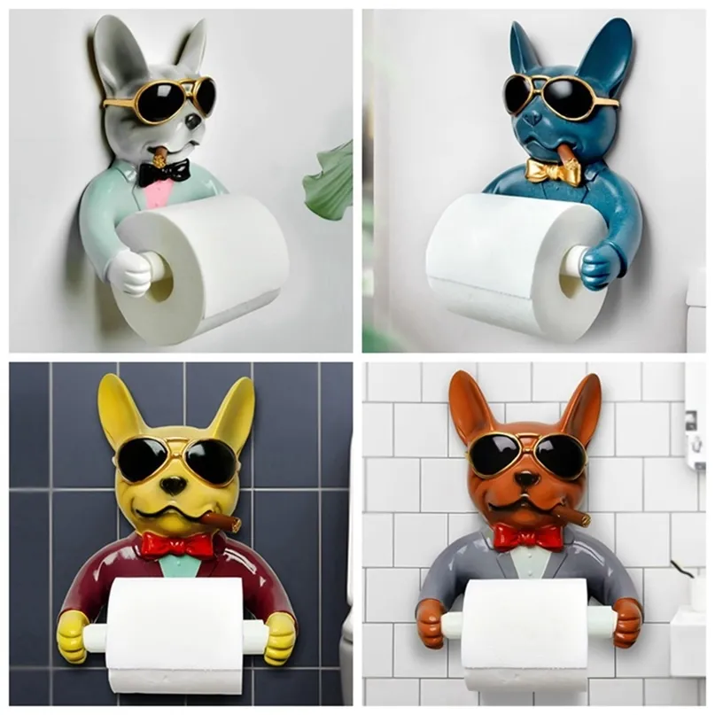 Porte-papier toilette, image de chien Toilette Plateau de résine hygiénique Poinçonnage gratuit Main Porte-serviettes de ménage Bobine 210720