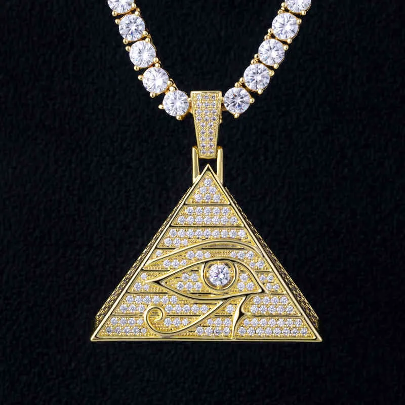 New Horus Eye Pyramid Hip Hop Necklace Pendant Egyptian Triangle