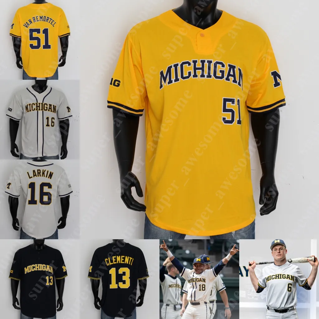 Jersey de béisbol de Michigan Willie Weiss 45 Logan Pollack 6 Danny Zimmerman 3 Ted Burton 18 Rogers 7 Jake Marti 5 Christan Bullock 47