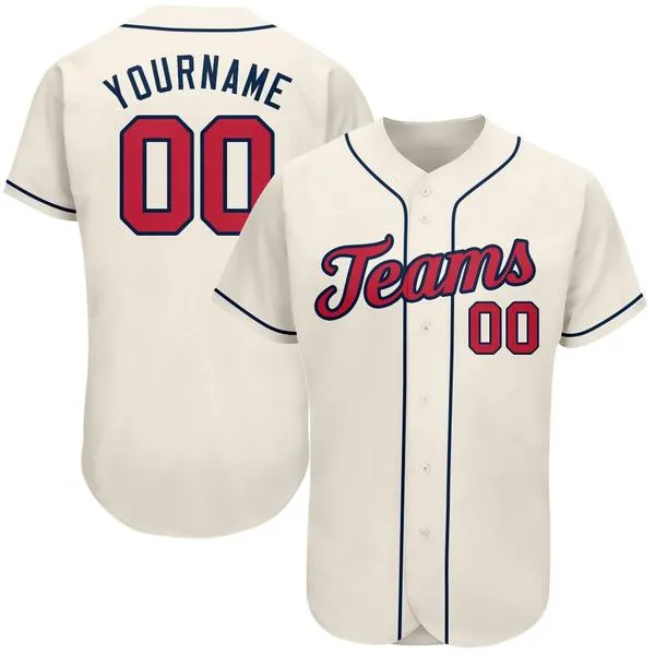 Custom Cream Red-Navy Baseball Jersey