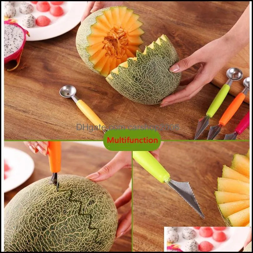 2in1 Dual-head Fruit Ball Carving Knife Stainless Steel Watermelon Scoop Digger Melon Scoop Baller Ice Cream Spoon Kitchen Tool VT0451