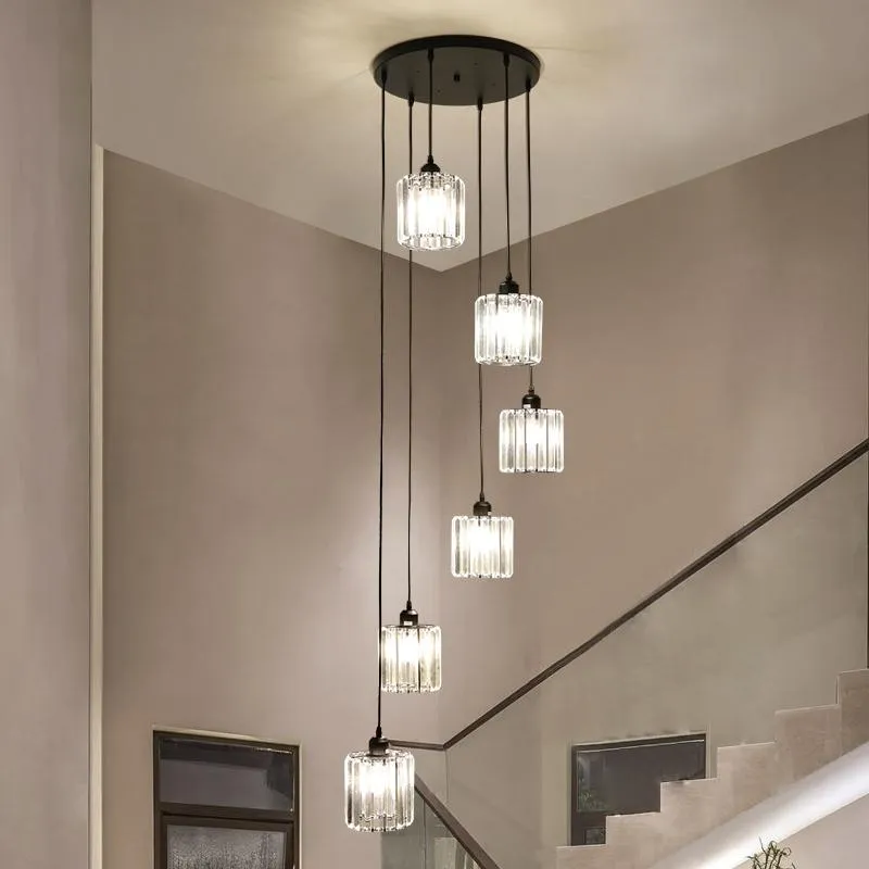 Modern Spiral Crystal Staircase Chandelier Luxury Retro LED Ceiling El Lobby Loft Living Room Lighting Pendant Lamps